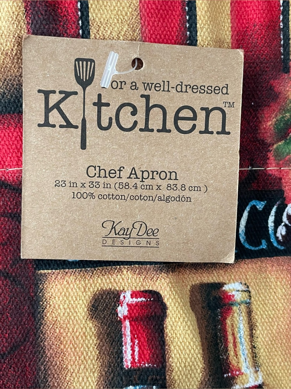NWT Kay Dee Designs Chef Apron with Wine Bottle Print - Red, Tan, Green - Picture 8 of 10